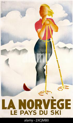 La Norvège, Le Pays du Ski, 1935. - Vintage-Reiseposter Stockfoto