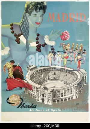 Madrid, Iberia Air Lines of Spain, um 1950er Jahre - Vintage-Reiseposter Stockfoto