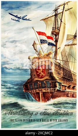 Das Flying Dutchman-KLM Royal Dutch Airlines, ca. 1950er Jahre – Vintage Travel Poster Stockfoto