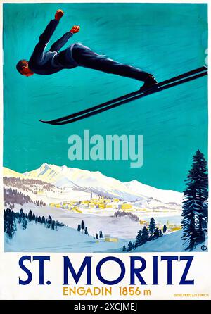 St. Moritz, Engadin – Vintage-Reiseposter Stockfoto