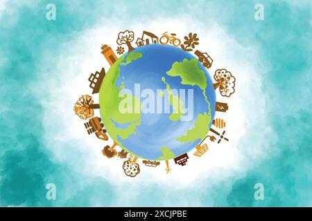 Illustration eines Happy Earth Day Umwelt-Konzeptkarte Hintergrund Stock Vektor