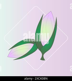 Frühlingsblume. Abstrakte zeitgenössische moderne trendige Vektor-Illustration, handgezeichnete botanische Elemente. Weißer Rahmen mit violettem Lila Stock Vektor
