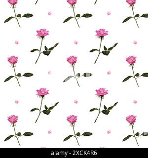Nahtloses Muster mit Rosen und Blättern. Blumenmuster für Tapeten oder Stoff. Stockfoto