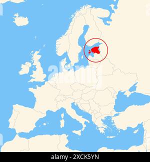 Locator-Karte, die den Standort des Landes Estland in Europa zeigt. Das Land wird durch ein rotes Polygon hervorgehoben. Kleine Länder sind ebenfalls mit gekennzeichnet Stockfoto