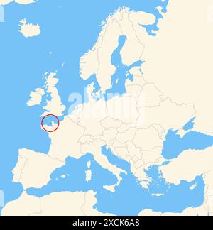 Locator-Karte, die den Standort des Country Trikots in Europa zeigt. Das Land wird durch ein rotes Polygon hervorgehoben. Kleine Länder sind ebenfalls mit gekennzeichnet Stockfoto