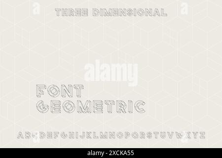 Moderne geometrische dreidimensionale Schriftart. Minimalistisches, lineares Design. Englisches 3D-Alphabet. Umrandung digitaler lateinischer Buchstaben Stock Vektor