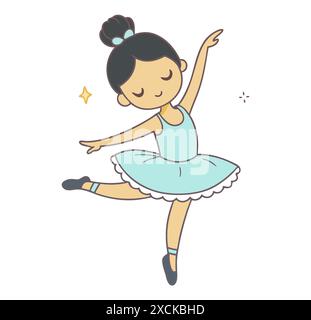 Ballerina Mädchen tanzt in blauem Kleid Zeichentrickstil Stock Vektor