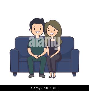 Lächelndes Paar sitzt zusammen auf dem Sofa. Liebe Beziehung Intimität Stock Vektor