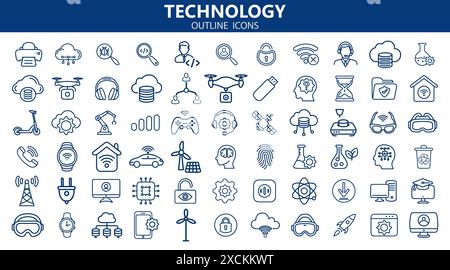 Technologie-Symbolsatz, Umrissstil. Vektorabbildung. Stock Vektor