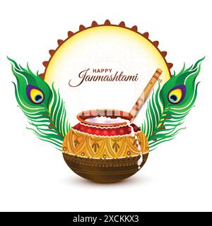 Glückliches Janmashtami-Festival von indien Lord krishna schöner Kartenhintergrund Stock Vektor