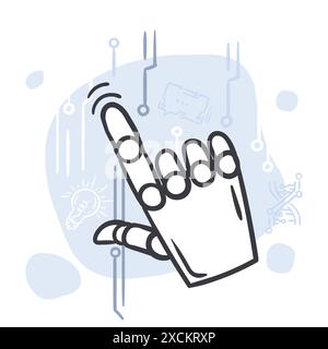 Roboterhand mit Zeigefinger. Das Konzept der künstlichen Intelligenz, Innovation und Computertechnik Stock Vektor
