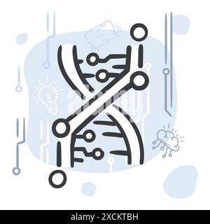 Menschliche DNA wird mit Computer-DNA gemischt. Das Konzept der künstlichen Intelligenz, Innovation und Computertechnik Stock Vektor