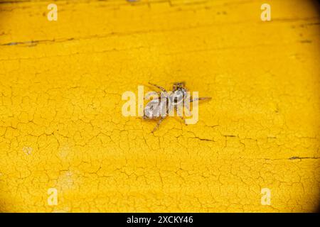 Salticus scenicus Familie Salticidae Gattung Salticus Zebraspinne wilde Natur Insektenfotografie, Bild, Tapete Stockfoto