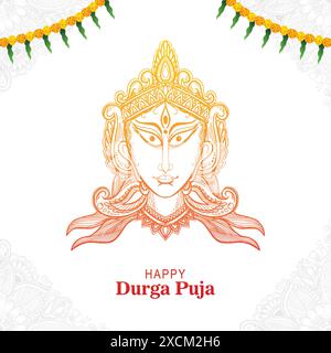 Göttin durga Gesicht in Happy durga Puja Karte Hintergrund Stock Vektor