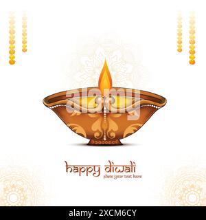 Illustration von brennendem Diya-Aquarell auf Happy diwali-Feier-Hintergrund Stock Vektor