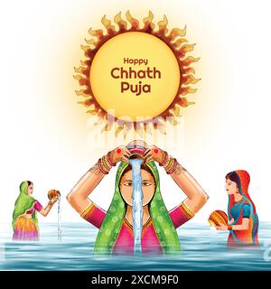 Illustration des Happy chhath Puja Feiertagskarten Hintergrunds Stock Vektor