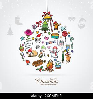 Wunderschöner weihnachtssatz mit Ikonen Ball Weihnachtskarte Hintergrund Stock Vektor