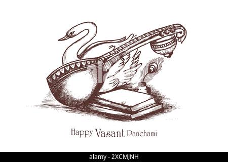 Handzeichnung Happy vasant Panchami Zeichnung indischer Festivalkarte Hintergrund Stock Vektor