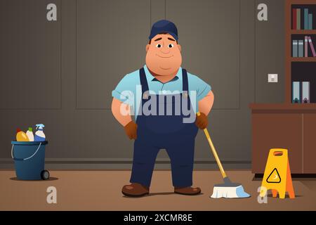 Eine Vektordarstellung der Arbeit des Hausmeisterreinigungsdienstes Stock Vektor