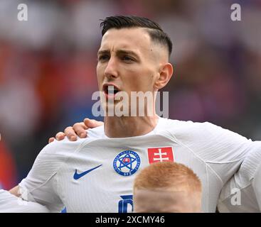 17. Juni 2024, Hessen, Frankfurt/Main: Fußball: Europameisterschaft, Belgien - Slowakei, Vorrunde, Gruppe E, Spieltag 1, Frankfurt Arena, Robert Bozenik aus der Slowakei. Foto: Arne Dedert/dpa Stockfoto