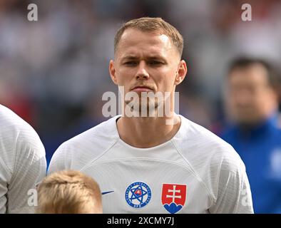 17. Juni 2024, Hessen, Frankfurt/Main: Fußball: Europameisterschaft, Belgien - Slowakei, Vorrunde, Gruppe E, Spieltag 1, Frankfurt Arena, Ondrej Duda aus der Slowakei. Foto: Arne Dedert/dpa Stockfoto