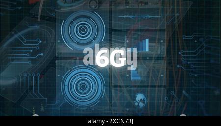 Bild des Scope-Scans mit 6g-Text und Datenverarbeitung über den Server Stockfoto