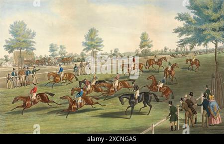 Doncaster Race for the Great St Legder Stakes, berühmtes Pferderennen in England, 1839, Historisch, digital restaurierte Reproduktion von einer Vorlage aus dem 19. Jahrhundert, Datum nicht angegeben Stockfoto