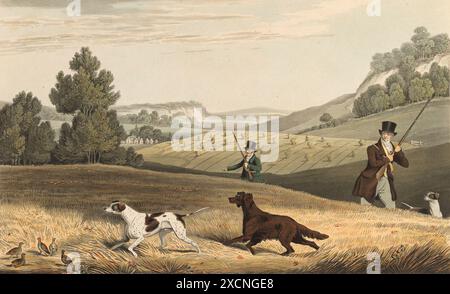 Rebhuhnjagd in England, 1822., Historisch, digital restaurierte Reproduktion von einer Vorlage aus dem 19. Jahrhundert, Datum nicht angegeben Stockfoto