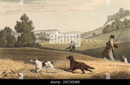 Rebhuhnjagd in England, 1822., Historisch, digital restaurierte Reproduktion von einer Vorlage aus dem 19. Jahrhundert, Erfassungsdatum nicht angegeben 1f-4913 Stockfoto