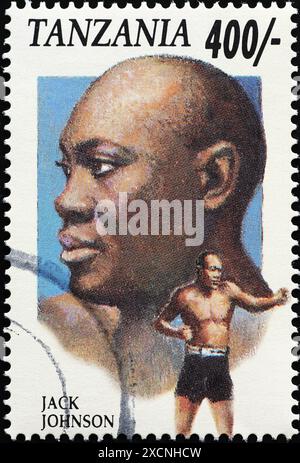 Boxer Jack Johnson auf Briefmarke aus Tansania Stockfoto