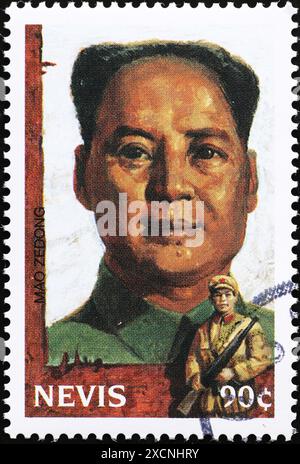 Mao Zedong Porträt auf der Marke Nevis Stockfoto
