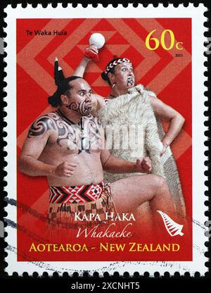 Maori tanzen Kapa Haka auf Briefmarken Stockfoto