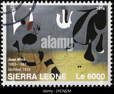 Abstrakte Malerei von Joan Mirò auf Briefmarke aus Sierra Leone Stockfoto