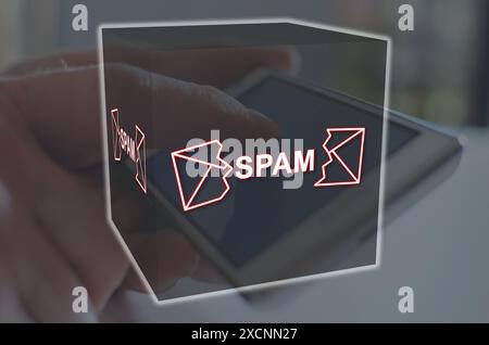 Spam-Konzept durch ein Bild auf dem Hintergrund illustriert Stockfoto
