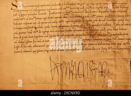 Brief an König Ferdinand II. von Aragon (1452-1516) und Isabella I. von Kastilien (1451-1504) Geschrieben von König Heinrich VII. von England (1457-1509). Vom 15. Jahrhundert Stockfoto