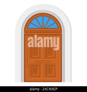 Geschlossene Braune Holztüren. Abbildung Alte Vordertür. Haustür-Symbol. Stock Vektor