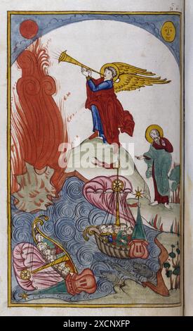 Russisch, slawische, Orthodoxe Miniatur, zeigt einen Engel Vorboten der Apokalypse. Aus der Apokalypse des heiligen Johannes. Ca. 1750 Stockfoto
