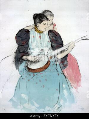 Gemälde mit dem Titel "Die Banjo Lektion" von Mary Cassatt. Mary Cassatt (1844-1926) ein US-amerikanischer Maler und Grafiker. Vom 19. Jahrhundert Stockfoto