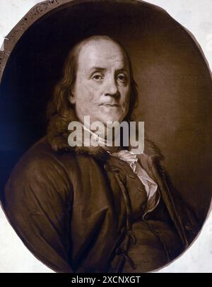 Portrait von Benjamin Franklin (1706-1790) einer der Gründerväter, universalgelehrten, Autor, politische Theoretiker, Drucker, Politiker, Freimaurer, postmaster, Wissenschaftler, Erfinder, Civic Aktivist, Staatsmann und Diplomat. Vom 18. Jahrhundert Stockfoto