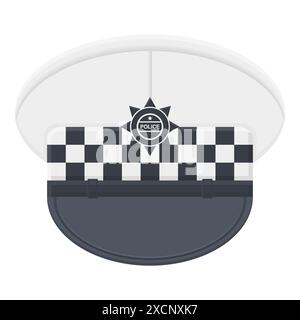 Vektor Weißer Polizeihut mit Polizeiabzeichen. Polizeikappe Vorne. Polizeihut-Symbol. Stock Vektor