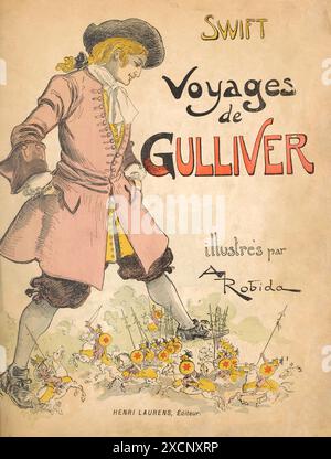 Frontispiece. Eine Reise nach Lilliput. Illustration von Albert Robida aus Jonathan Swifts Gulliver's Travels. 1933 französische Ausgabe, Henri Laurens Verlag. Stockfoto