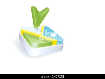 Symbol Navigator Pin-Position überprüfen im Hintergrund der Weltkarte. Positionspunkt des Positionsanzeigers. 3D-Vektor-Illustration Stock Vektor