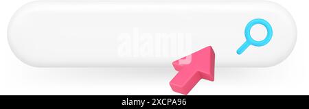 Online-Suche Internet-Browser-Adresse Navigationsleiste mit Pfeil Klicken Sie auf Cursor 3D-Symbol realistische Vektorillustration. Menü für globale Suche nach Cyberspace Stock Vektor