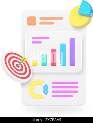 Geschäftswachstum Analyse effizientes Management Zielerreichung Workflow 3D-Symbol realistische Vektorillustration. Erfolg bei der Unternehmensentwicklung Stock Vektor
