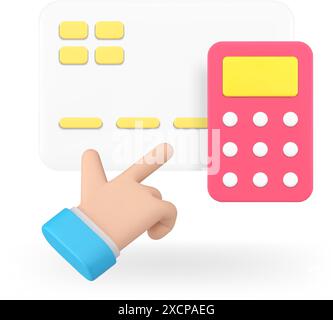 Online-Banking Budget Buchhaltungskarte Rechner mit Geschäftsmann Hand klicken Cursor 3D Symbol realistische Vektorillustration. Finanzsaldo prüfen Stock Vektor