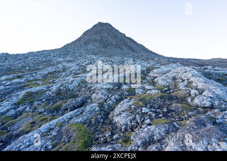 Morphologische Charakteristika des unregelmäßigen Geländes des Pico im Azoren-Archipel. Stockfoto