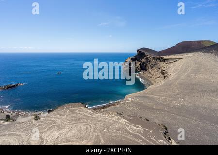 Trockenzone des Vulkans capelinhos, Insel Faial auf den Azoren. Stockfoto