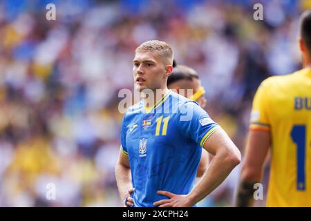 München, Deutschland. Juni 2024. Artem Dovbyk (Ukraine) wurde während des Spiels der UEFA Euro 2024 zwischen den Nationalmannschaften Rumäniens und der Ukraine in der Allianz Arena gesehen. Endnote; Rumänien 3:0 Ukraine (Foto: Maciej Rogowski/SOPA Images/SIPA USA) Credit: SIPA USA/Alamy Live News Stockfoto