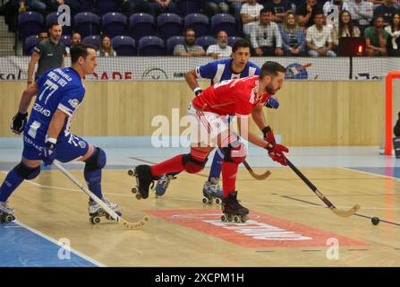 Porto, Portugal. Juni 2024. Porto, 16/06/2024 - der Futebol Clube do Porto veranstaltete Sport Lisboa e Benfica heute Nachmittag im Dragão Arena Pavillon, in einem Spiel für das 1. Spiel - Finale - nationale Roller Hockey Meisterschaft - 2023/2024 Credit: Atlantico Press/Alamy Live News Stockfoto