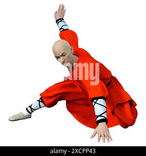 3D-Rendering eines Shaolin Mönch isoliert Trainieren auf weißem Hintergrund Stockfoto